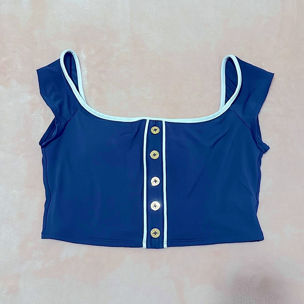 Bleu Rod Beattie. Swimsuit crop top. Padded. Square décolleté. Navy blue.